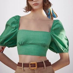 Zara Linen Lace Up Open Back Top - NWOT